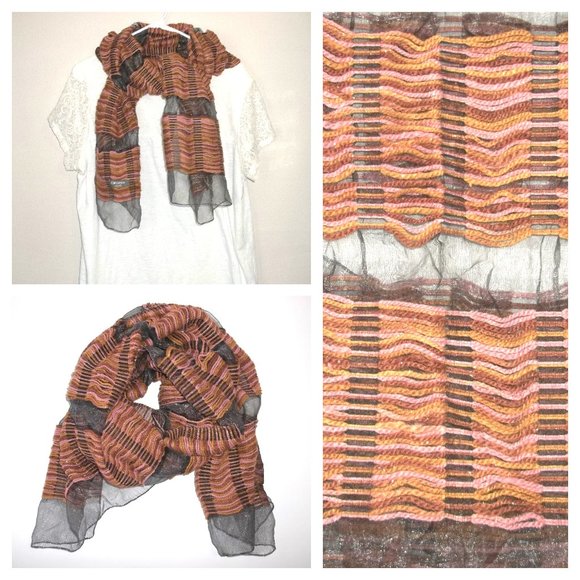 Camomilla Accessories - Camomilla Italia Scarf Brown Mauve Pink Orange Grey Black Long Yarn Boho S56